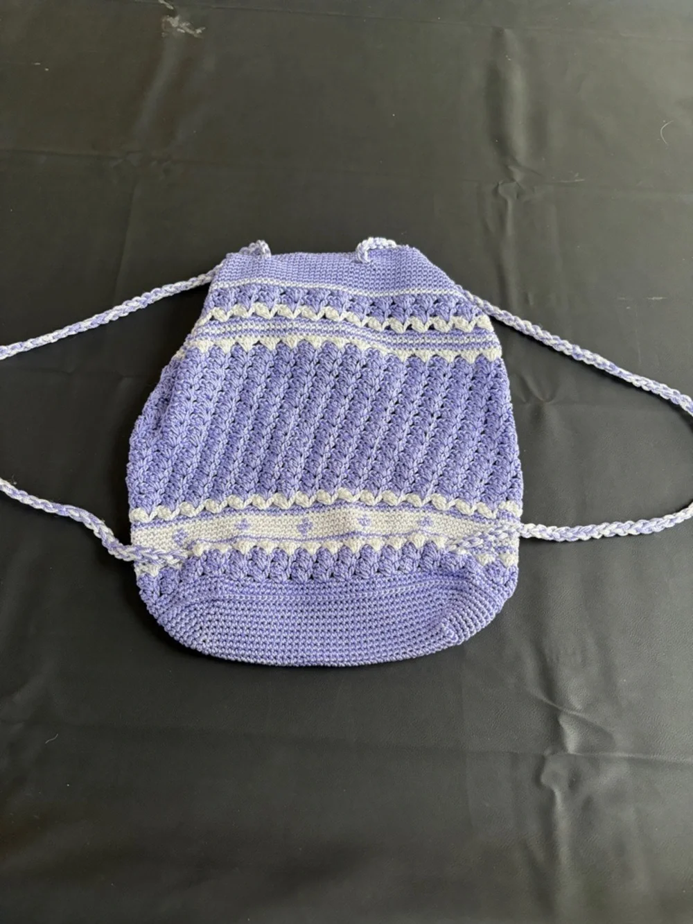 Crochet Backpack Purse Lavender White Boho Cottagecore Festival Bag